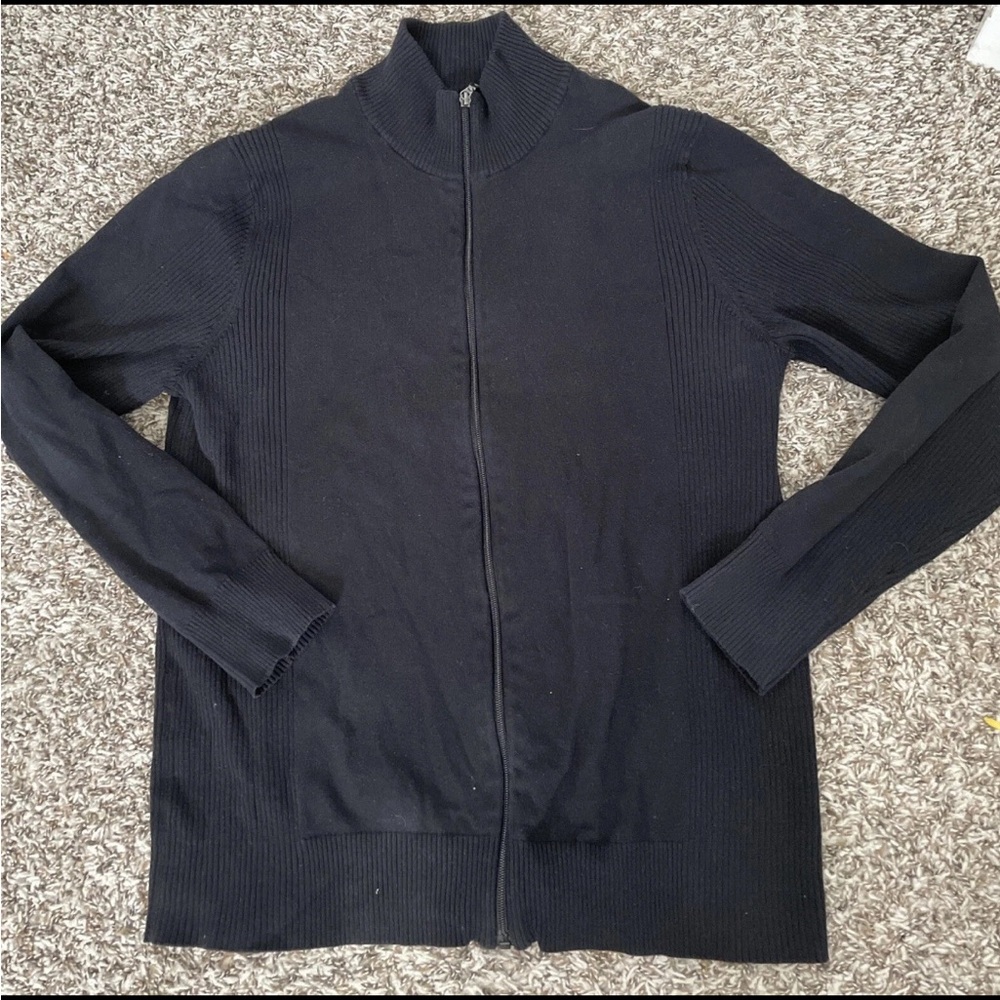 Womens Mock Neck Jacket Size Large Black Full Zip Up Apt 9 Ribbed Sides Fall